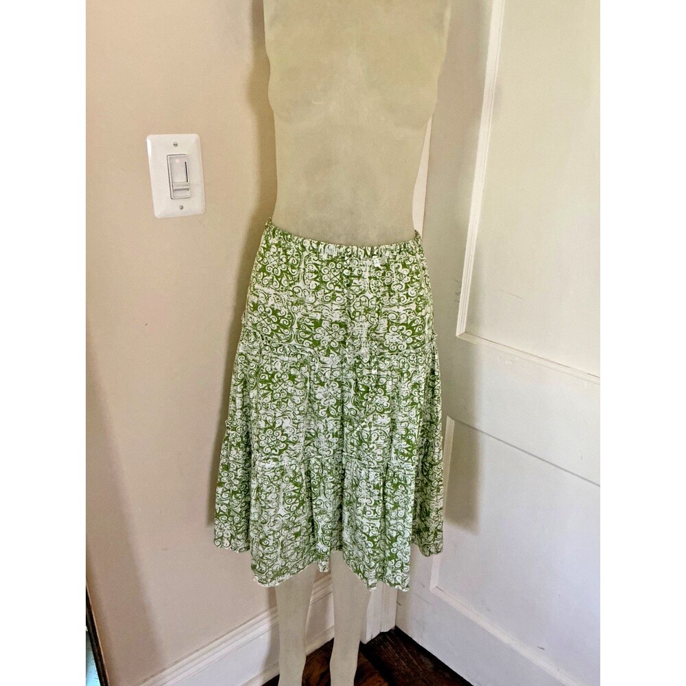 Sahalie 100% Cotton Green Tiered Skirt Natural Fiber Boho Peasant Womens M India